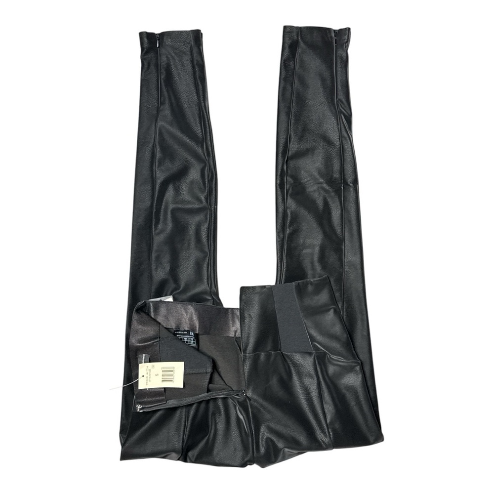 GUESS JET BLACK HIGH WAIST FAUX LEATHER SEAMED ZIPPER LEG LEGGINGS **NWT** - Picture 10 of 14